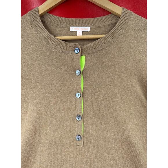 Lisa Todd Made Your Look Cashmere Blend Henley Sweater Heart Elbow Patches Sz Lg - Picture 6 of 9